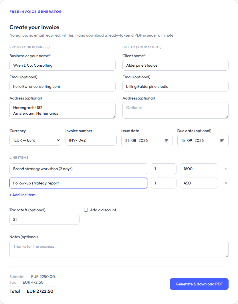 Freelance invoice templates by profession